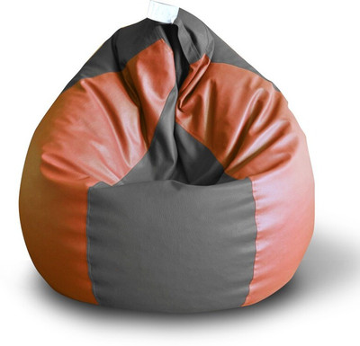 STYLE HOMEZ XXL Premium Leatherette Classic Grey Tan Color Teardrop Bean Bag  With Bean Filling(Grey, Tan)
