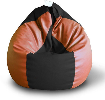 STYLE HOMEZ XXL Premium Leatherette Classic Black Tan Color Teardrop Bean Bag  With Bean Filling(Black, Tan)