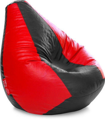 STYLE HOMEZ XXXL Premium Leatherette Classic Black Red Color Teardrop Bean Bag  With Bean Filling(Black, Red)