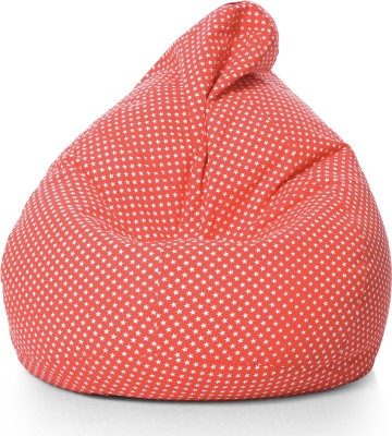 TXOR XXL Classic Cotton Canvas Star Printed Teardrop Bean Bag  With Bean Filling(Red, White)