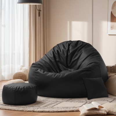 SPACEX XXXL Bean Bag with Footstool & Cushion All Filled with Beans Ready to Use Teardrop Bean Bag  With Bean Filling(Black)