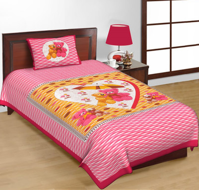 E ELMA 250 TC Cotton Single Jaipuri Prints Flat Bedsheet(Pack of 1, Red)