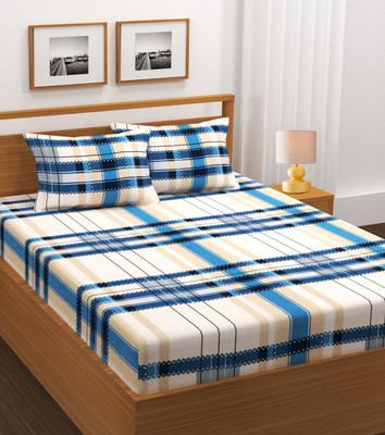 Crafteal Cotton King Fitted (Elastic) 210 TC Self Design Bedsheet(Pack of 1, Multicolor)