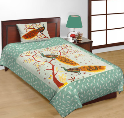 E ELMA 250 TC Cotton Single Jaipuri Prints Flat Bedsheet(Pack of 1, Brown)