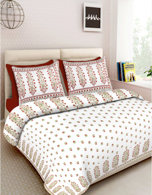 RAJDEVI JAIPUR PRINTS 451 TC Cotton King Printed Flat Bedsheet(Pack of 1, Red)