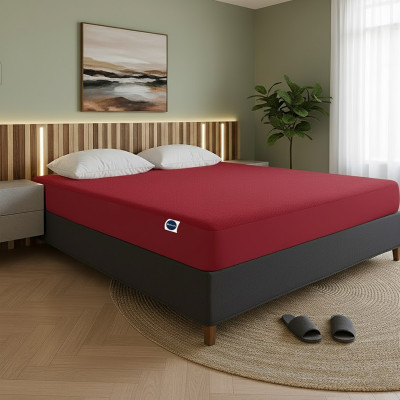 Restify King Size Fitted Cotton Waterproof, Breathable, Stretchable Mattress Cover(Red)