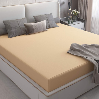 RishuLinen Elastic Strap Single Size Breathable, Stretchable, Waterproof Mattress Cover(Beige)