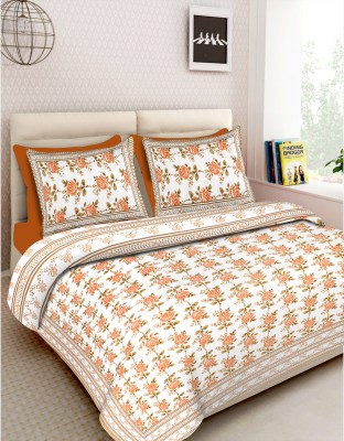 RAJDEVI JAIPUR PRINTS 450 TC Cotton King 3D Printed Flat Bedsheet(Pack of 1, Orange)