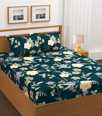Crafteal Cotton King Fitted (Elastic) 210 TC Self Design Bedsheet(Pack of 1, Multicolor)