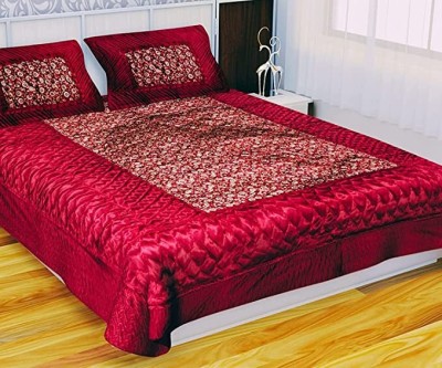 SINRAMP Satin Double Bed Cover(Red, 1 Bed sheet, 2 Pillow Covers)