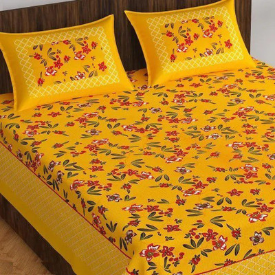 Pink City Cotton Double Flat 144 TC Jaipuri Prints Bedsheet(Pack of 1, Yellow Red)