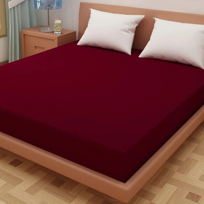 RP MASTER Cotton King Fitted (Elastic) 200 TC Solid Bedsheet(Pack of 1, Maroon)