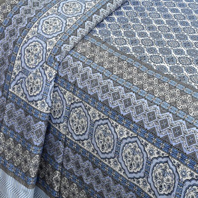 EasyGoods 240 TC Cotton King Jaipuri Prints Flat Bedsheet(Pack of 1, Blue)