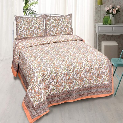 EasyGoods 240 TC Cotton King Jaipuri Prints Flat Bedsheet(Pack of 1, Orange)
