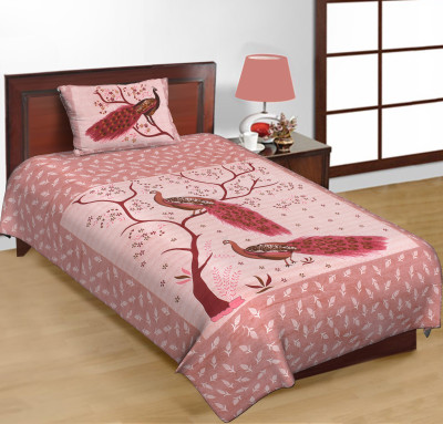 Home@shop Cotton Single Flat 220 TC Animal Bedsheet(Pack of 1, Pink)
