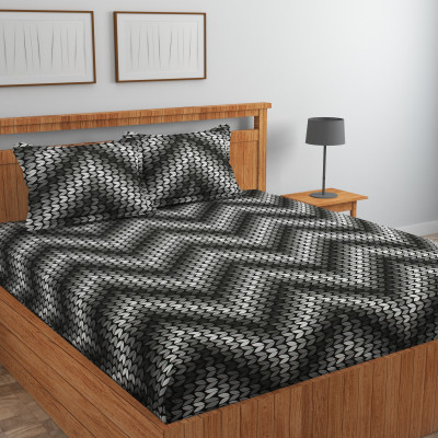 TerryFox 280 TC Cotton Double Printed Fitted (Elastic) Bedsheet(Pack of 1, Multicolor)
