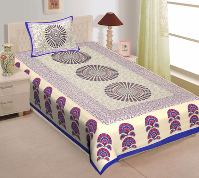 Ubania Collection Cotton Single Flat 140 TC Paisley Bedsheet(Pack of 1, Blue)