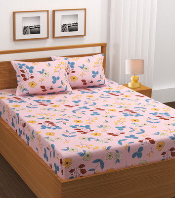 DECORHUT FAB Cotton King Fitted (Elastic) 210 TC Self Design Bedsheet(Pack of 1, Multicolor)