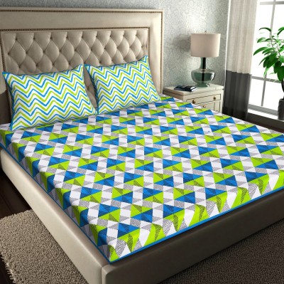 Online Baba 160 TC Cotton Double Jaipuri Prints Flat Bedsheet(Pack of 1, Green)