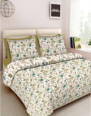 RAJDEVI JAIPUR PRINTS 450 TC Cotton King Printed Flat Bedsheet(Pack of 1, Green)