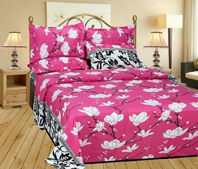 BETRCOM 140 TC Polyester Double, Queen, King, Crib Floral Flat Bedsheet(Pack of 1, Pink)