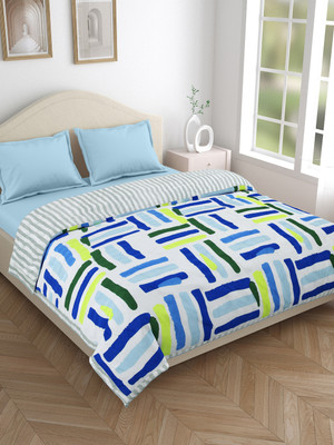 Home Fresh Floral Double Comforter for  AC Room(Microfiber, Blue, Light Green)