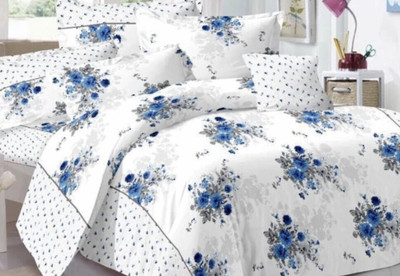 sumren Cotton Double Bed Cover(White, Blue) deal from flipkart