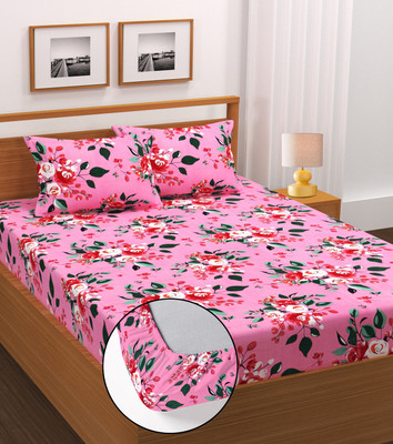 BLUEDOT Cotton Double Fitted (Elastic) 210 TC Self Design Bedsheet(Pack of 1, Multicolor)