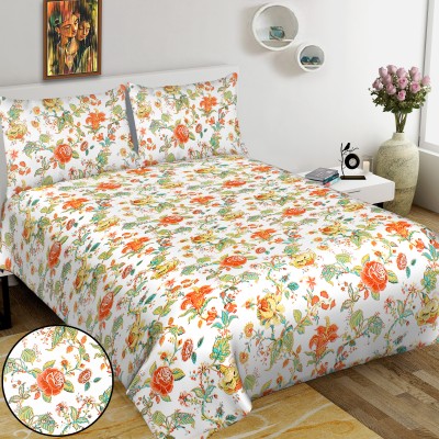 RAJDEVI JAIPUR PRINTS 451 TC Cotton King Floral Flat Bedsheet(Pack of 1, Multicolor)