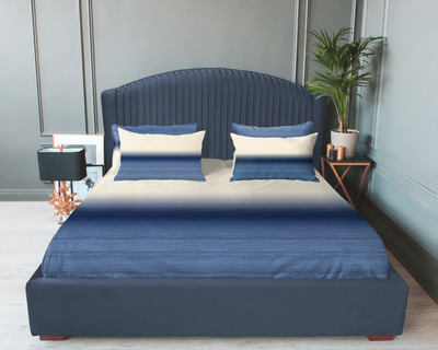 Casableu 200 TC Polyester King Solid Fitted (Elastic) Bedsheet(Pack of 1, Blue)