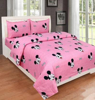 Manish Creation 200 TC Polycotton Double Cartoon Flat Bedsheet(Pack of 1, Pink)