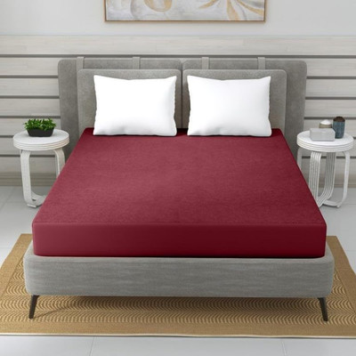 RP MASTER Cotton King Fitted (Elastic) 200 TC Solid Bedsheet(Pack of 1, Red)