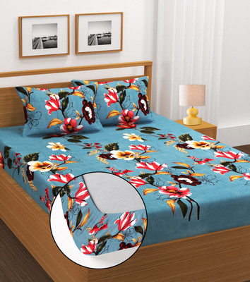 DECORHUT FAB Cotton King Fitted (Elastic) 210 TC Self Design Bedsheet(Pack of 1, Multicolor)