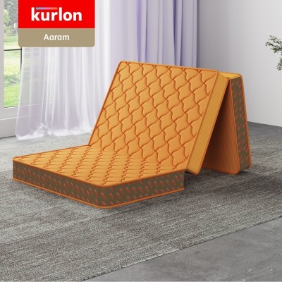 KURLON Aaram-Foldable Mattress Tri-fold Hybrid natural Coir & PU Foam mattress 3 inch Double Coir Mattress(L x W: 72 inch x 48 inch)