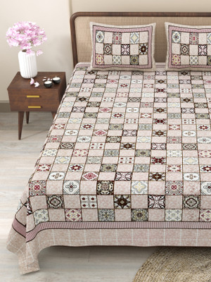 CLOTHOLOGY Cotton King Flat 240 TC Jaipuri Prints Bedsheet(Pack of 1, Cream, Maroon)
