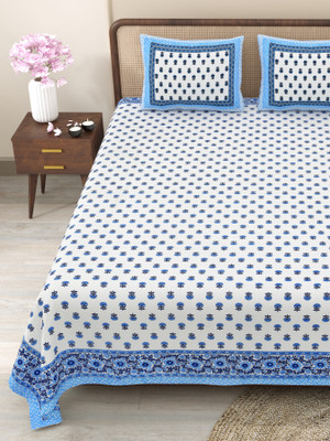 CLOTHOLOGY Cotton King Flat 240 TC Jaipuri Prints Bedsheet(Pack of 1, Blue)