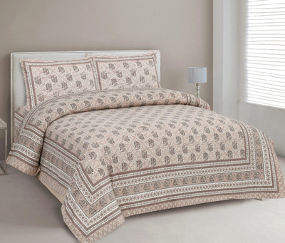 CLOTHOLOGY Cotton King Flat 240 TC Jaipuri Prints Bedsheet(Pack of 1, Grey, Brown, Black)
