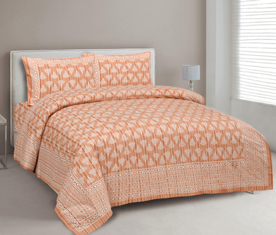 CLOTHOLOGY Cotton King Flat 240 TC Jaipuri Prints Bedsheet(Pack of 1, BIEGE,BROWN,WHITE)