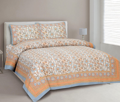 CLOTHOLOGY Cotton King Flat 240 TC Jaipuri Prints Bedsheet(Pack of 1, Grey, Brown, Coffee)