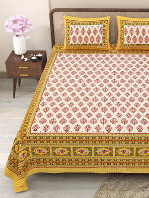 CLOTHOLOGY Cotton King Flat 240 TC Jaipuri Prints Bedsheet(Pack of 1, Yellow, Red, Green)