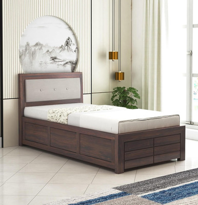 Ganpati Arts Sheesham Wood Euro Wooden Single Cot/Wooden Single Bed With Box Storage For Home Solid Wood Single Box Bed(Finish Color - Walnut, Delivery Condition - DIY(Do-It-Yourself))