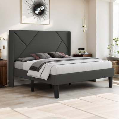 CRIGE Fabric King Size Bed For Hotel, Bedroom Engineered Wood King Bed(Finish Color - Grey Silas Finish, Delivery Condition - DIY(Do-It-Yourself))