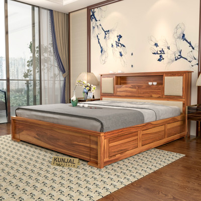 Kunjal furniture Solid Sheesham Wood King Size Bed for Bedroom/Living room With Headboard Solid Wood King Box Bed(Finish Color - Natural, Delivery Condition - DIY(Do-It-Yourself))