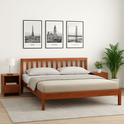 Sweven Furniture Solid Wood Queen Bed(Finish Color - Honey Finish, Delivery Condition - Knock Down)