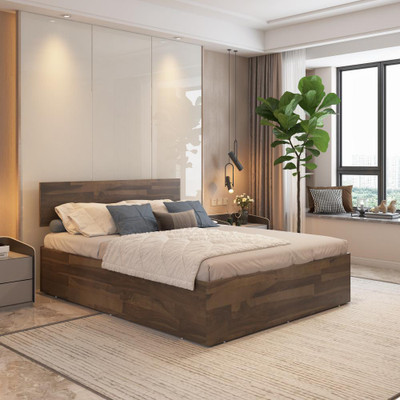 Wakefit Andromeda Solid Wood Queen Box Bed(Finish Color - Amber Brown, Delivery Condition - Knock Down)