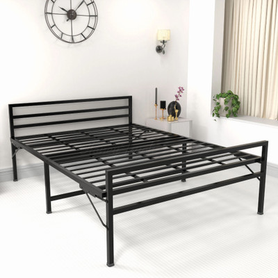 HoneyTouch Jasper Folding Queen Size Bed without Mattress|No Assembly Required| (5x6.25ft) Metal Queen Bed(Finish Color - Black, Delivery Condition - Pre-assembled)