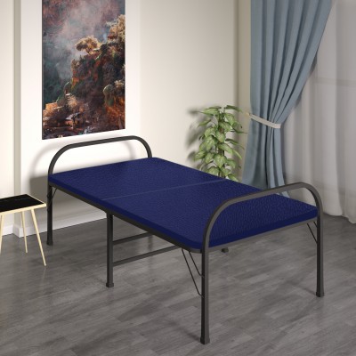 FURNIMAX Foldable Bed Portable Single Folding Bed Charpai Khatiya Bed for Sleeping Metal Solid Wood Single NA Bed(Finish Color - BLUE,  (Mattress Included), Delivery Condition - Pre-assembled)