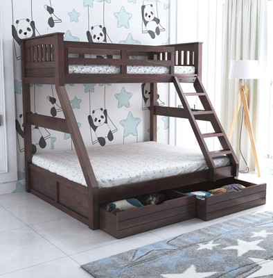 Ganpati Arts Wooden Rio Bunk Bed/Wooden Twin Over Bed with Ladder With 2 Drawer Storage Solid Wood Queen Drawer Bed(Finish Color - Rio Walnut Finish, Delivery Condition - DIY(Do-It-Yourself))