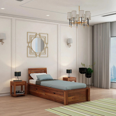WOODENJOY Sheesham Wood Single Bed With Drawers Storage/Wooden Single Bed With Storage Solid Wood Single Drawer Bed(Finish Color - Natural Finish, Delivery Condition - DIY(Do-It-Yourself))
