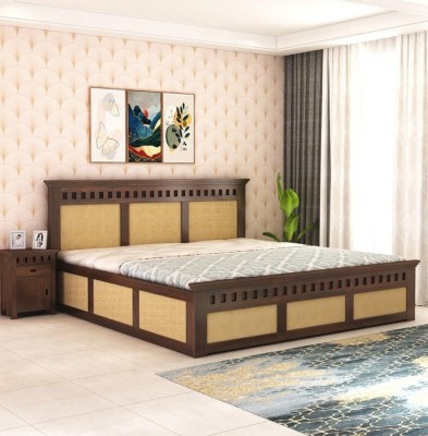 KART HANDICRAFTS Sheesham Wood King Size Kuber Box Storage Cane Bed For Bedroom Solid Wood King Box Bed(Finish Color - Walnut Finish, Delivery Condition - DIY(Do-It-Yourself))